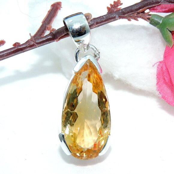 Citrine Gemstone Pendant, 925 Sterling Silver, One of Kind Pendant, Teardrop Cut - Picture 3 of 5